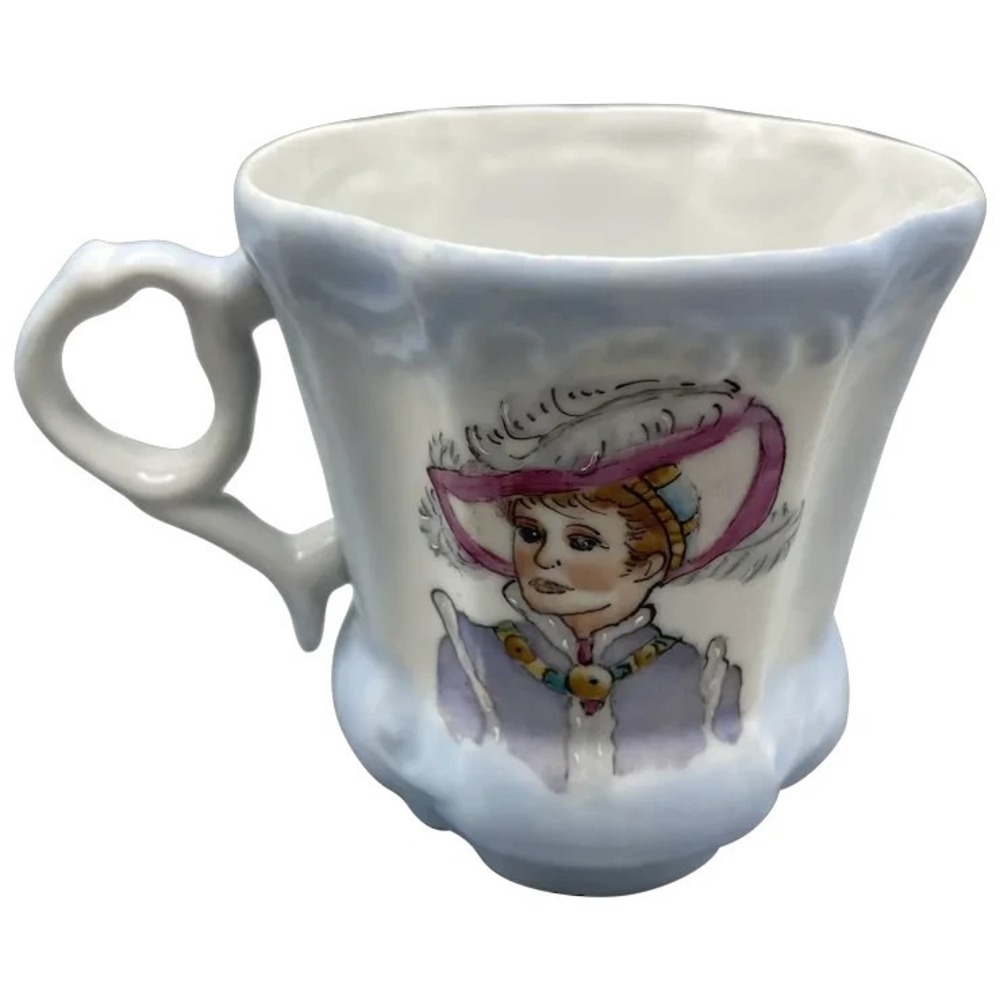 Vintage Handpainted Portrait Mug Edwardian Style Women Large‎ Hats